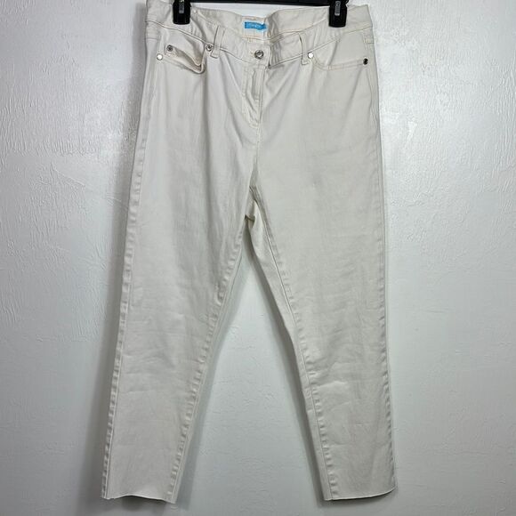 J. McLaughlin Slim Fit Mid Rise White Stretch Crop Jeans Size 12 - Picture 1 of 8